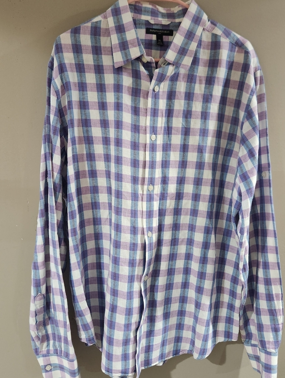 Banana Republic Plaid Button Down Shirt Linen Blend Kentucky Derby Size XL